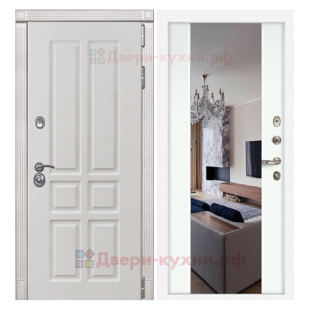 Белая входная дверь  с зеркалом в квартиру Император 13